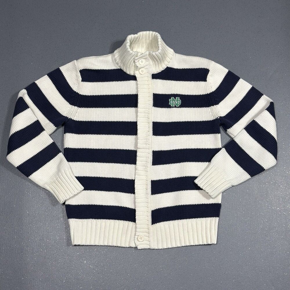 Vintage Notre Dame Fighting Irish Knit Cardigan Sweater Crable Navy Striped M